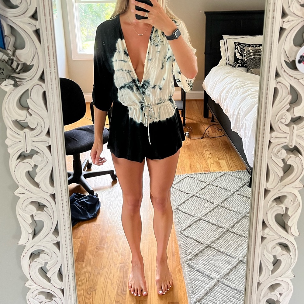 Blue and white romper